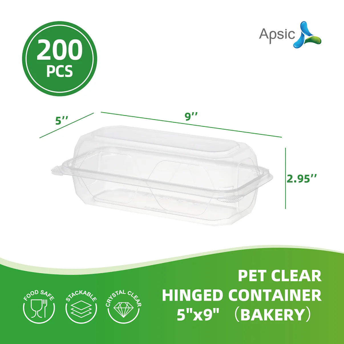 PET CLEAR HINGED CONTAINER 5"x9" (BAKERY)
