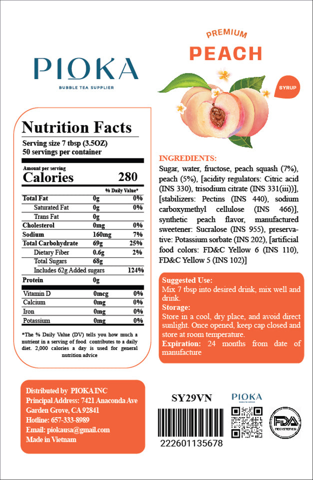 Premium Peach Syrup 5.2L/Bottle